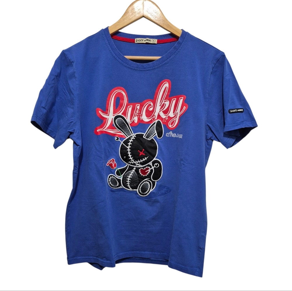 Black Keys Lucky Charm Shirt Royal Blue Embroidered Voodoo Bunny Unisex SMALL
